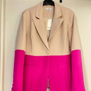 Vici Colorblock Hot Pink Tan Pocket Blazer- Size Large